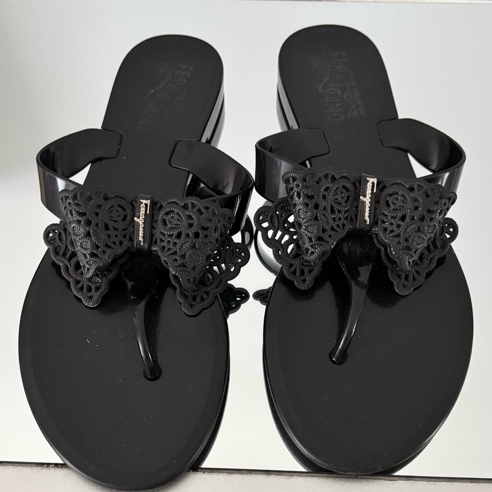 SALVATORE FERRAGAMO Black jelly sandals, flip flops,waterproof, beach, pool